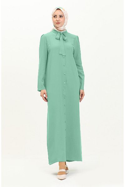 sefamerve Φόρεμα Water Green Tie με γιακά με κουμπιά - 5111-08