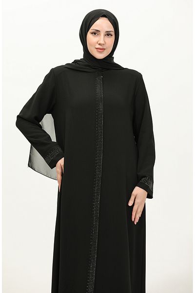 sefamerve Black Stone Printed Large Size Ferace 5067-01