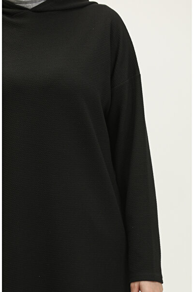 sefamerve Kapüşonlu Mevsimlik Tunik 8679-01 Siyah