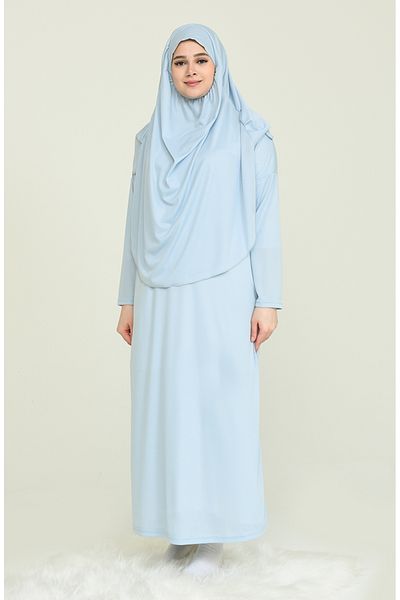 sefamerve Φόρεμα προσευχής Baby Blue με τσάντα - 4486A-11