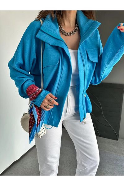QİMYA BUTİK Qimene Women's Large Pocket Waist Drawstring Loose Collar Straight Oversize Coat