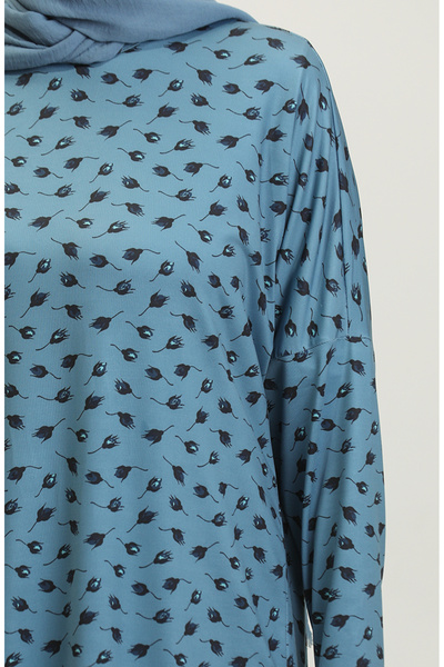 sefamerve Rahat Kesim Desenli Tunik 8711-01 Petrol Mavisi