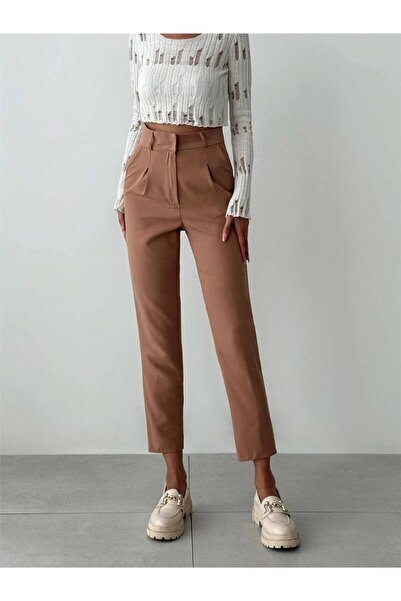 Coral Pileli Havuç Pantolon Kahve