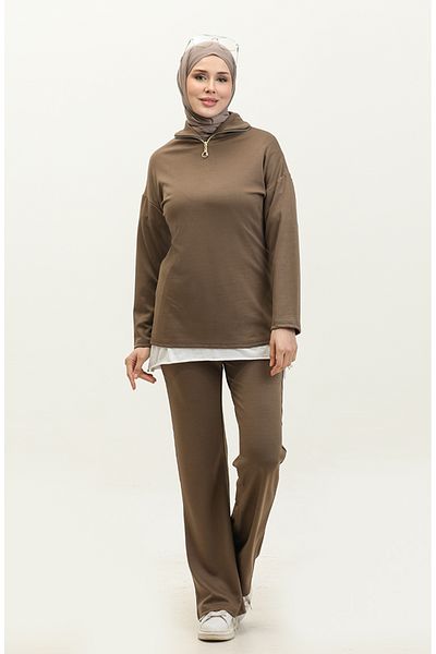 sefamerve Σετ φόρμας με φερμουάρ 2146-06 Model Dark Mink