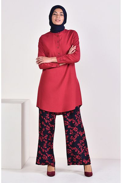 sefamerve Claret Red Judge Collar Tunic - 6474-03