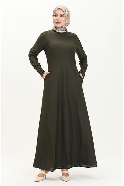 sefamerve Khaki Colored Pocket Dress - 0665-04 Model