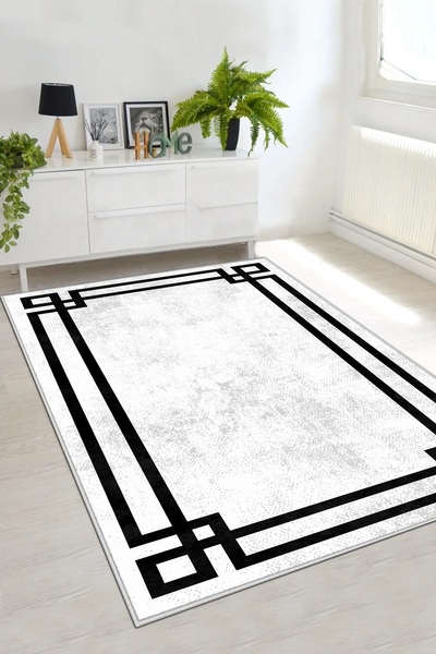 df home Salon Halısı Geometrik İskandinav Eskitmeli Dijital Baskı Yıkanabilir...