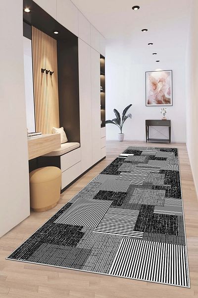 Hülya Home 3482 Model Digital Printed and Washable Non-Slip Based Cutting Mat - Hallway Entrance Carpet