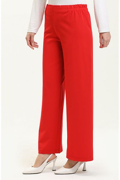 sefamerve Pantaloni roșii cu talie elastică cu picioare largi - 2951-17