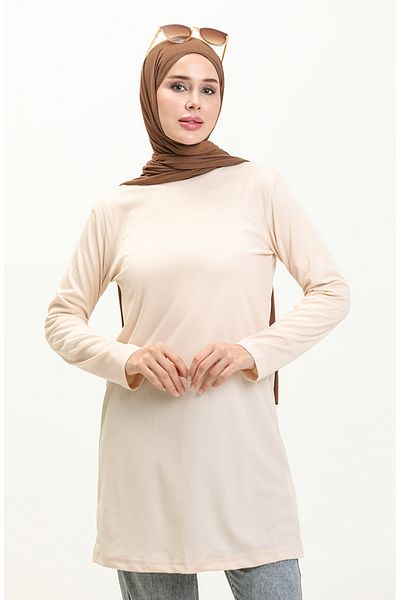 sefamerve Cream Plain Sports Tunic - 6016-03