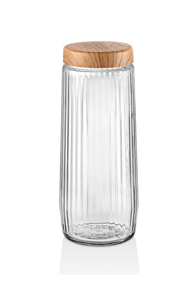 Kitchen Life 12 Pieces 1.5 Liter Mega Size Bamboo Lid Look Striped Jar Set 1500 ml