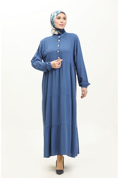 sefamerve Μακρυμάνικο φόρεμα Indigo Viscose - 0232-04