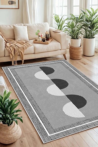 df home Salon Halısı Geometrik İskandinav Eskitmeli Dijital Baskı Yıkanabilir...