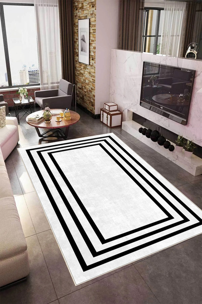 df home Salon Halısı Geometrik İskandinav Eskitmeli Dijital Baskı Yıkanabilir...