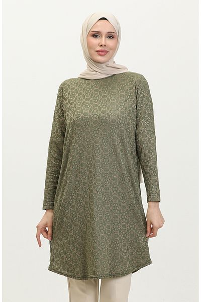 sefamerve Tunica larga cu model verde - Potrivire relaxata 8713A-01