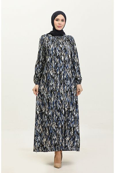 sefamerve Φόρεμα βισκόζης μαύρο Saks Plus Size - 44851M-04 με μοτίβο
