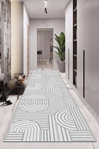 df home Yolluk Geometrik İskandinav Eskitmeli Dijital Baskı Yıkanabilir Kayma...