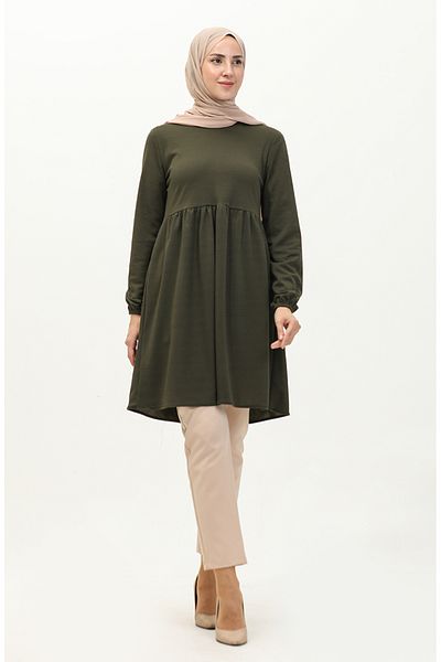 sefamerve Χακί τουνίκ 7272-04 - Shirred