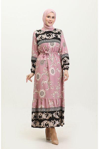sefamerve Φόρεμα με μοτίβο μαύρο Dusty Rose Skirt - 0377-01 Gathered Skirt