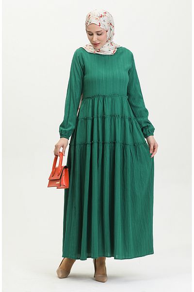 sefamerve Emerald Green Gathered φόρεμα - 0395-03