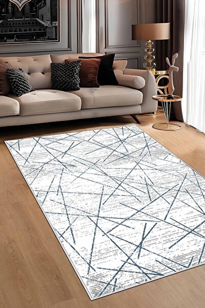 df home Salon Halısı Geometrik İskandinav Eskitmeli Dijital Baskı Yıkanabilir...