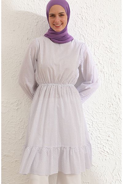 sefamerve White Lilac Frilly Tunic 4343-01