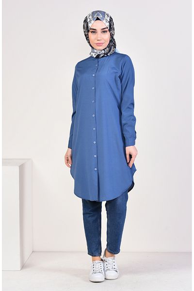 sefamerve Judge Collar Tunic 6475-14 Light Navy Blue