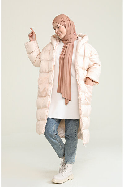 sefamerve Kapitone Fermuarlı Şişme Mont 7001-09 Ekru