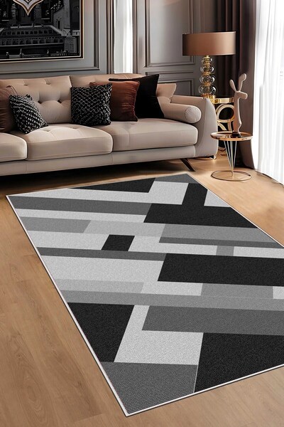 df home Salon Halısı Geometrik İskandinav Eskitmeli Dijital Baskı Yıkanabilir...