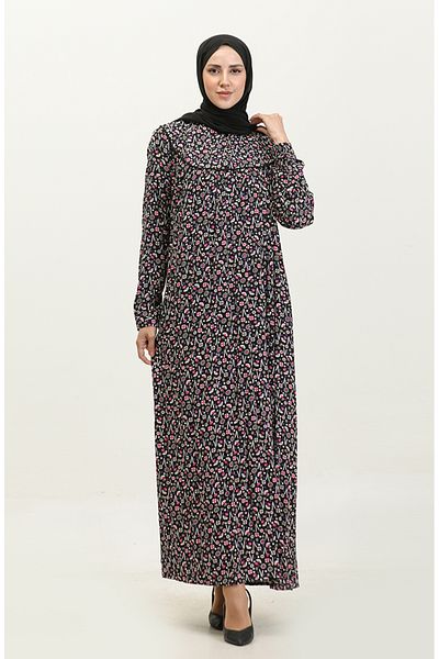 sefamerve Φόρεμα με μοτίβο Viscose Plus Size - 4473-04 Μαύρο Μωβ