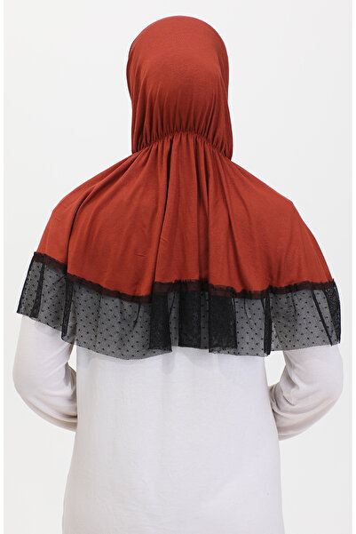 sefamerve Πρακτικό σάλι με λεπτομέρεια τούλι χρώματος τούβλου - 1270-10