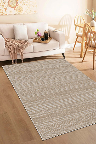 df home Salon Halısı Geometrik İskandinav Toz Tutmaz Dijital Baskı Yıkanabilir Kaymaz Taban  8120-