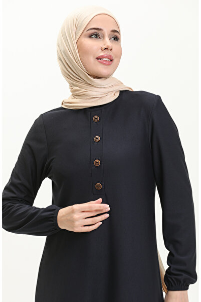 sefamerve Kol Ucu Lastikli Patlı Elbise 0578-08 Lacivert
