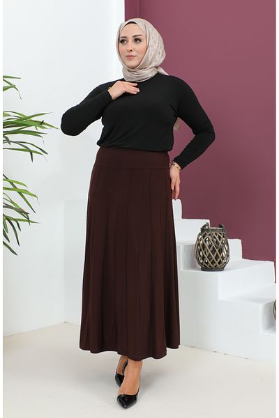 sefamerve Φούστα Sandy Striped 1745-02 - Καφέ, Plus Size