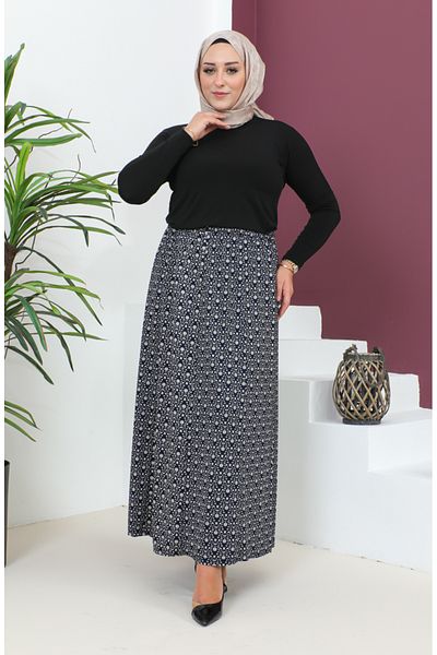 sefamerve Fusta din viscoza bleumarin - Marime Plus, Piesa, 4360B-01