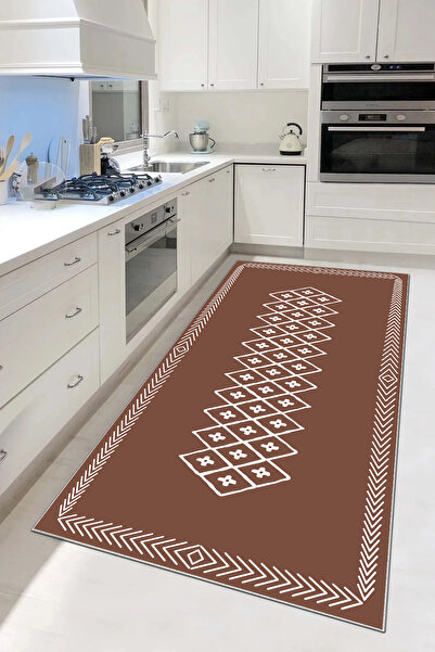 Hülya Home Mutfak Halısı Geometrik İskandinav Eskitmeli Dijital Baskı Yıkanab...
