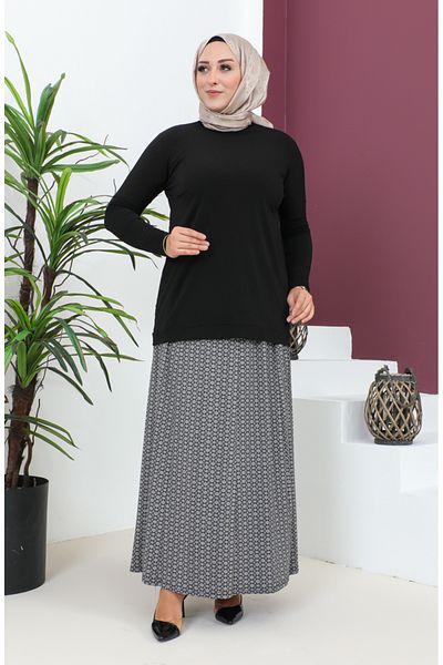 sefamerve Φούστα Navy Blue Viscose - Plus Size, σπαστό, 4360H-01