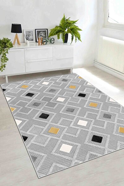 df home Salon Halısı Geometrik İskandinav Toz Tutmaz Dijital Baskı Yıkanabili...