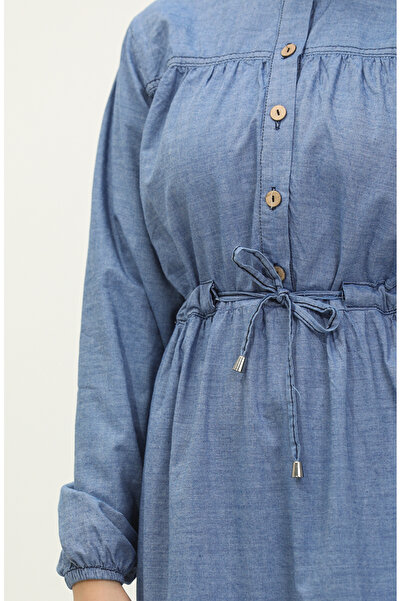 sefamerve Τζιν Μπλε Φόρεμα με μισά κουμπιά - 5001-01