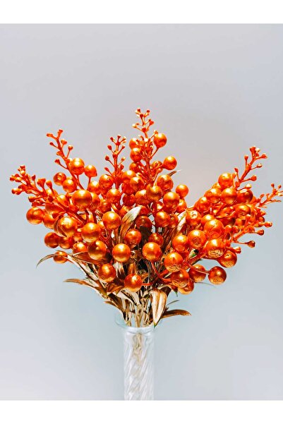 OSO HOME 1 Demet, Yapay 1. Kalite-Turuncu-Gold Renk Ve Gerçek Ebatlarda 33 cm 5 Dallı Kokina Çiçeği