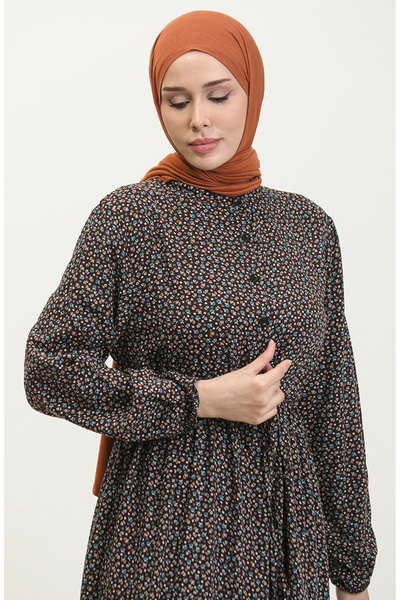 sefamerve Φόρεμα με μισά κουμπιά - Καφέ 0368-02