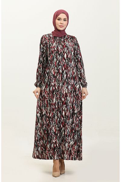 sefamerve Φόρεμα Viscose Print Plus Size - Μαύρο Claret Red 44851M-02