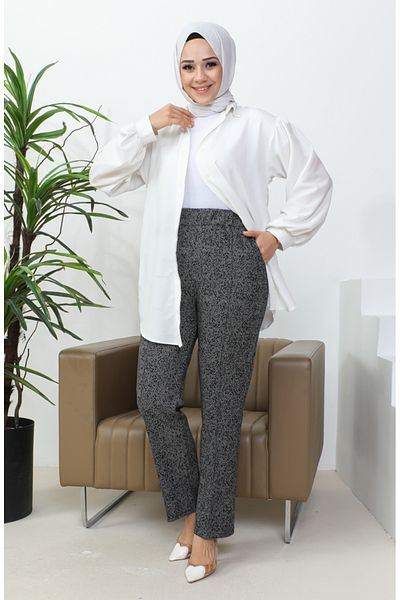 sefamerve Pantaloni cu nervuri jacquard 1037f 1037f-01 Negru