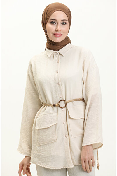 sefamerve Kemer Detaylı Tunik Pantolon İkili Takım 70030-02 Bej