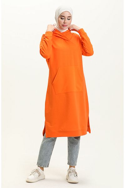 sefamerve Tunica sport portocalie cu buzunar cangur - 3032-10