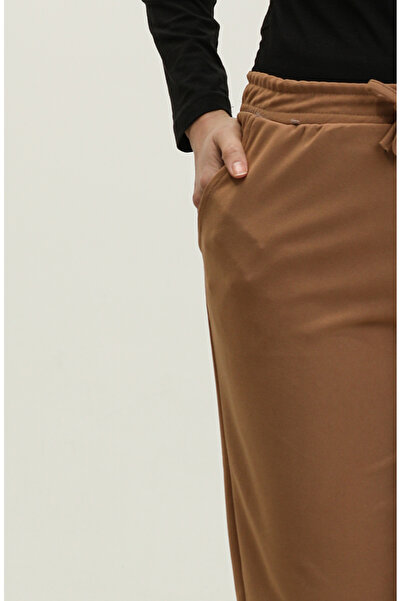 sefamerve 0319-02 Model Milk Brown Scuba Crepe Classic Trousers