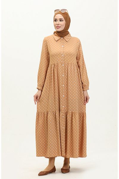 sefamerve Senfgelbes, cremefarbenes Polka-Dot-Kleid – 1897-02