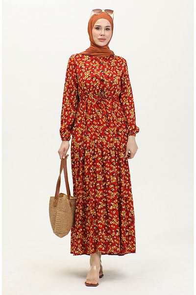 sefamerve Φόρεμα Claret Red Mustard Viscose - Floral Print, Μοντέλο 0426-02