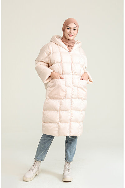 sefamerve Kapitone Fermuarlı Şişme Mont 7001-09 Ekru