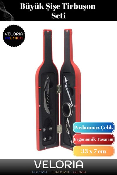 Veloria Premium Series Non-Tarnish Stainless Steel Cork Wine Cap Opener Bottle Corkscrew Set 33 X 7 cm